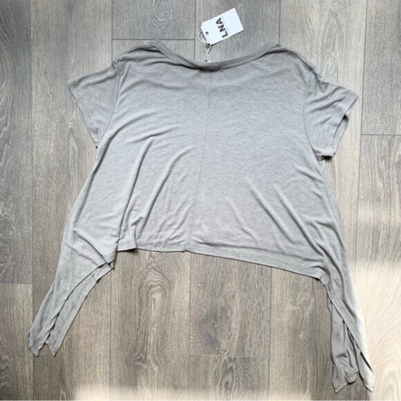 Revolve LNA Women’s T-shirt Ribbon Tee Asymmetric Hem Short Sleeve Tie up side S - Picture 14 of 16